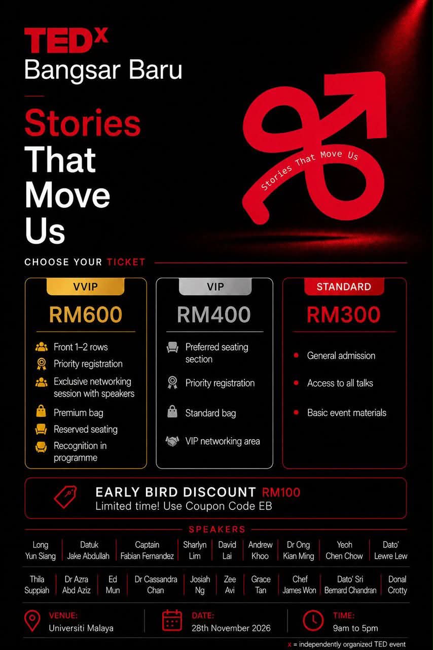 TEDx Bangsar Baru: Stories That Move Us, 28 November 2026